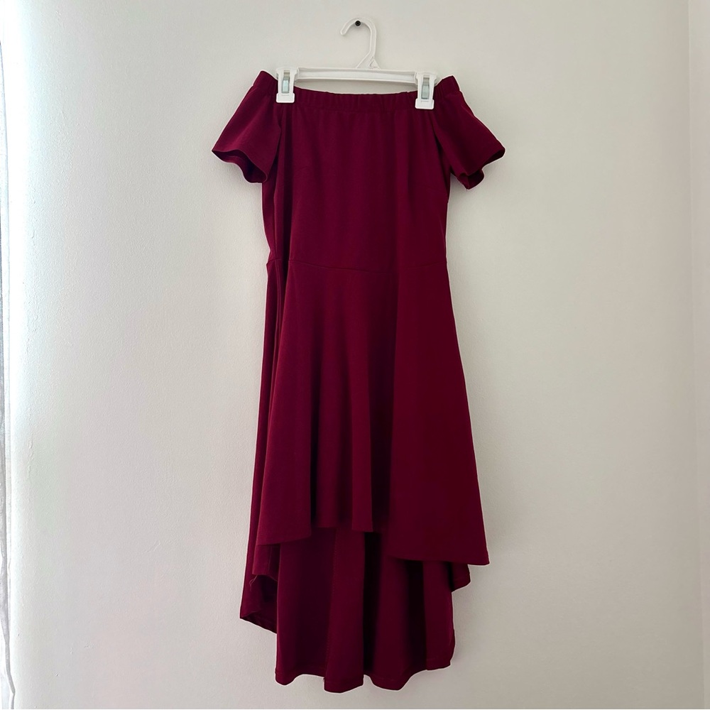off the shoulder burgundy dress
